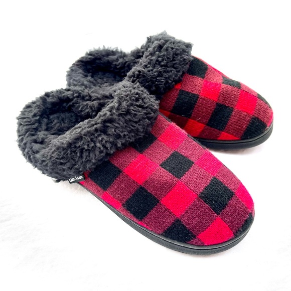 NWT Muk Luks LUK EES fuzzy slippers red and black plaid size 9-10 large - Picture 5 of 8